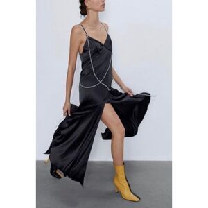 Zara Satin Midi Dress with Chains